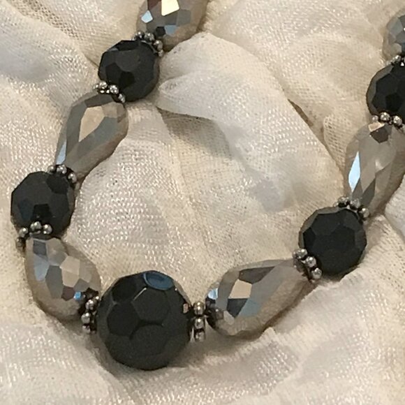 Silver Teardrop & Black Bead Necklace - Picture 2 of 2